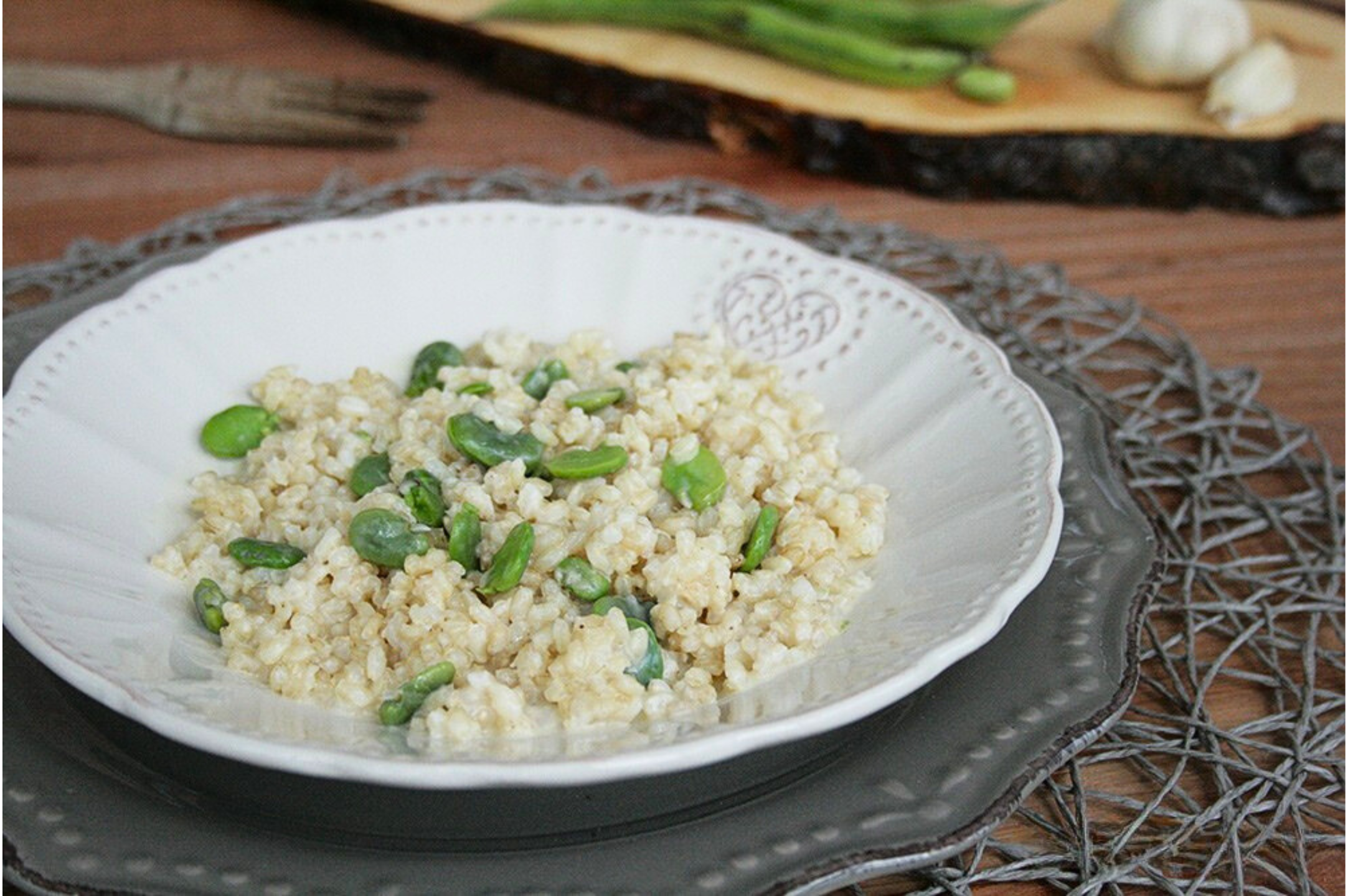 Risotto alle fave e stracchino vegetale