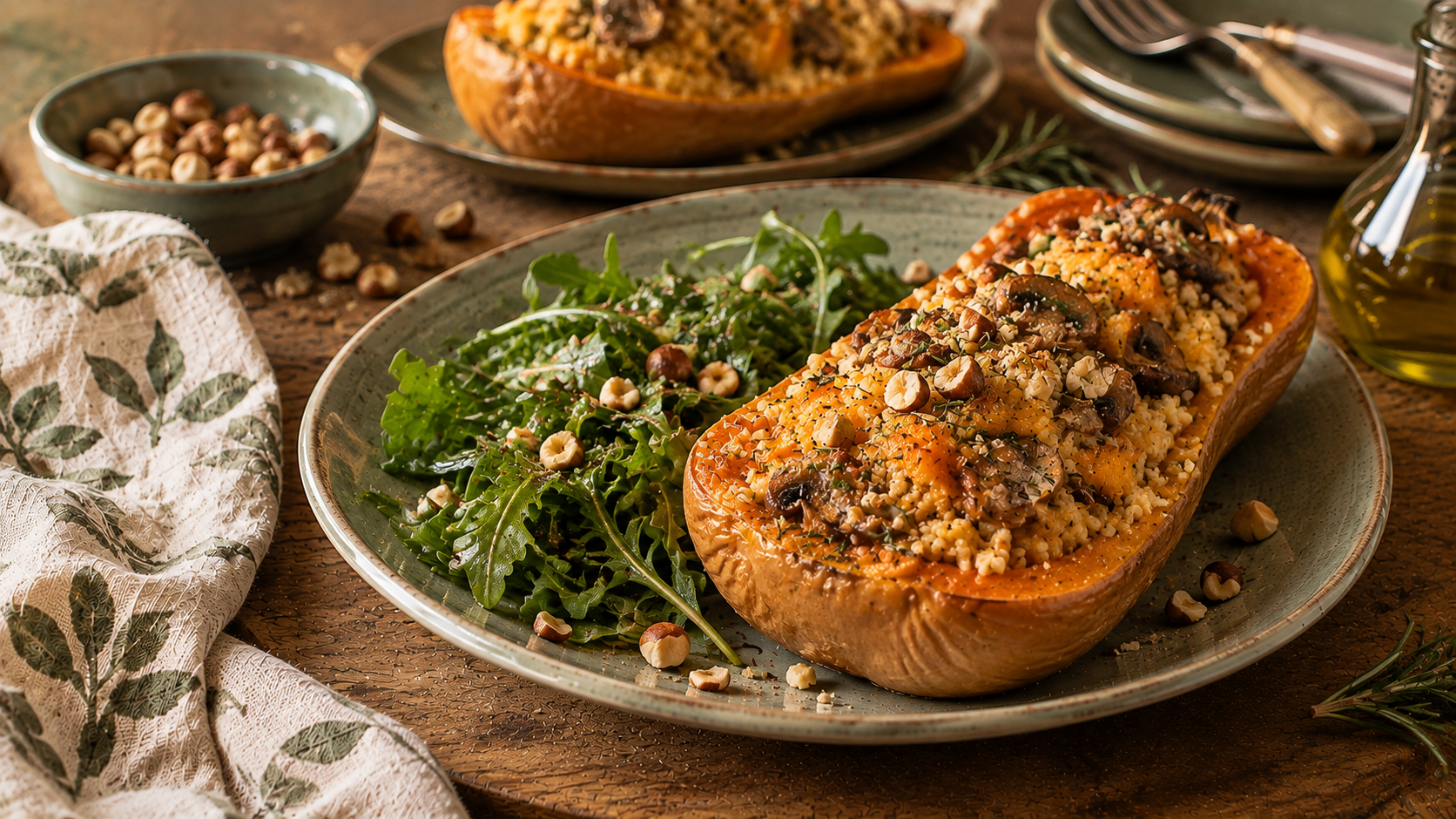 Zucca ripiena con cous cous e funghi