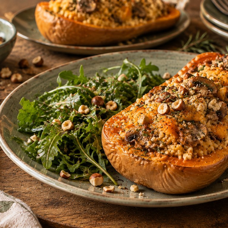 Zucca ripiena con cous cous e funghi